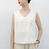 Nueva Camiseta de Lino Puro de Alta Gama para Mujer Chaleco de Mujer Verano Delgado Completamente de Lino Sin Mangas Cuello en V Camiseta Básica