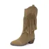 2026 Novo Estilo Bico Fino Rebite Salto Médio Corte em V Botas de Cavaleiro, Outono Vintage Transfronteiriça Salto Bloco Tamanho Grande Cano Alto Botas Longas para Mulheres
