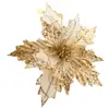 Flores Calientes de Navidad Transfronterizas Flores de Navidad de Simulación Dorada Flores Decorativas para Árbol de Navidad 20cm Flores de Navidad de Franela con Lentejuelas
