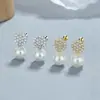 Pendientes de botón redondos de perla y diamante para mujer, plata de ley 925, nuevos, retro, pendientes de botón de hilo de perla, joyería de oreja de temperamento de lujo ligero