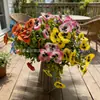 Ramo de Flores de Pensamiento Simuladas con Eucalipto y Hierba, Flores Artificiales, Plantas Artificiales, Accesorios para Fotografía del Hogar, Decoración de Arreglo Floral, Plantas Verdes