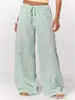 2026 Calça Longa Casual Listrada com Cordão Europeia e Americana Amazon Comprimento Total Calça Wide-Leg Feminina Estilo Verão Fina