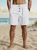 Amazon Transfronterizo TK Venta Caliente para Hombre Sueltos de Lino Americano Playa Casual Lavados Botón Cortos Deportivos de Cinco Puntos