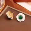 Novos Brincos de Flor de Concha de Ágata Verde Estilo Chinês, Brincos de Alta Qualidade, Modernos e Elegantes, Joias Frescas Retrô Estilo Chinês