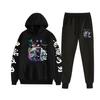 [atacado spot] Roupa de Demon Slayer para amantes, conjunto de moletom com capuz e calça, feminino