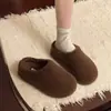 Zapatos de Plataforma Versátiles de Tacón Alto Peludos Pantuflas para Mujer Uso en Exteriores 2026 Invierno Nueva Moda Felpa de Lana de Cordero Punta Cerrada Media Pantufla