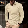 Camisa Polo Cómoda de Waffle de Manga Larga Talla Grande para Hombre Estilo Europeo y Americano Verano Hombre Delgado Color Sólido Manga Larga