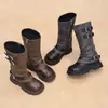 Botas Longas Femininas 2026 Novas Botas de Princesa Outono/Inverno Botas de Cano Alto Retrô Botas Martin Botas Longas Estilosas Infantis de Cano Único