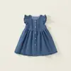 Vestido para Meninas 2026 Verão Novo Estilo Vestido Jeans com Mangas Bufantes Pequenas, Vestido Infantil Estiloso, Vestido Regata