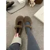 Zapatos Mary Jane grises peludos para mujer, nuevos zapatos de lana de estilo coreano para invierno, zapatos de algodón cálido de felpa de suela plana para mujer