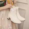 24 Botines de Tobillo de Tacón Grueso Bajo Otoño Estilo Chino Antiguo Retro Verde Claro Azul Claro Blanco Roto para Mujer Tallas Grandes Tallas Pequeñas