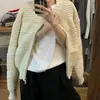 Casaco suéter feminino, estilo coreano, versátil para outono e inverno, caimento solto, efeito emagrecedor, design retrô, zíper duplo, blusa de malha da moda com mangas compridas