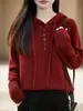 Suéter de Tricô com Capuz Cor Lisa Feminino Outono Inverno Solto Ombro Caído Caimento Relaxado Macio Amigo da Pele Manga Longa Top Casual