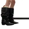 Botas altas de punta muy elegantes para mujer, nuevo modelo primavera-verano 2026, con hebilla de cinturón, botas de montar versátiles de caña alta, botas de tacón de bloque