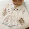 Timo chicas lindo cuello de muñeca traje bordado 2026 verano manga corta pantalones cortos conjunto de dos piezas dulce elegante verano
