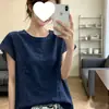 Nuevo de verano vintage artístico 100% lino simple y elegante versión coreana camiseta sin mangas de encaje pesado con ribete de encaje