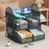 Prateleira de Armazenamento de Medicamentos para Mesa com Compartimentos em Camadas e Gaveta Deslizante Porta-Medicamentos Cesta para Remédios Caseiros e Suplementos de Saúde