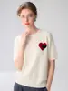 Tricô de manga curta 100% cashmere puro para mulheres, gola redonda, com bordado em forma de coração, caimento solto, suéter versátil, novo estilo 2026