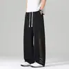 QLFY-29197 Pantalones casuales de pierna ancha de seda de hielo de moda para hombre, verano 2026, holgados y transpirables con malla grande