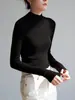 Suéter de Lana Sin Costuras con Forma de Pera, Camiseta Base de Punto con Cuello Semi Alto Estilo Oficina para Mujer, Top de Otoño