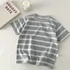 Camiseta de Verano Bordada de Manga Corta para Niños Tela de Alta Calidad Algodón Elegante Top Rayado para Niñas