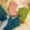 Corea del Sur Guantes de Punto Pequeños de Frijol de Azúcar para Mujer Invierno Lana Engrosada Pantalla Táctil Dedos Expuestos Guantes Cálidos para Dedos de Montar al Aire Libre