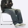 Calça Jeans Masculina Retrô Primavera Outono 2026 Americana Perna Larga Casual Longa Cordão Versátil Solta Lavada Perna Reta