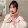 Bufanda de Mujer Estilo Coreano al por Mayor Otoño e Invierno Cubrecuellos Cálido para Exteriores Imitación Japonesa Piel de Conejo Lunares Felpa Bufanda Cruzada
