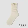 Meias finas de verão para mulheres, cor sólida, borda dupla de babados, amigáveis à pele e confortáveis, meias de algodão até a panturrilha, meias slouch absorventes de suor e respiráveis