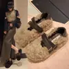Gorros de Felpa con Suela Gruesa Zapatos de Algodón 2026 Otoño/Invierno Nuevos Cálidos Estilo Francés con Faldas Zapatos de Piel con Doble Hebilla para Mujer