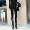 Calça Jeans de Veludo Branca para Mulheres 2025 Nova Cintura Alta Skinny de Inverno Espessada Elástica Apertada Calça Lápis para Pés Pequenos