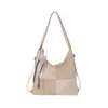 Mochila de Couro Macio Estilo Coreano com Retalhos e Padrão Trançado Nova Bolsa Tote Feminina de Grande Capacidade para o Dia a Dia Crossbody