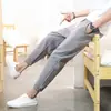Pantalones de Lino para Hombre de Primavera y Verano, Pantalones Deportivos, Pantalones Harem, Pantalones Cropped Ajustados, Pantalones Casuales Cónicos, Pantalones para Hombre con Cintura de Cordón