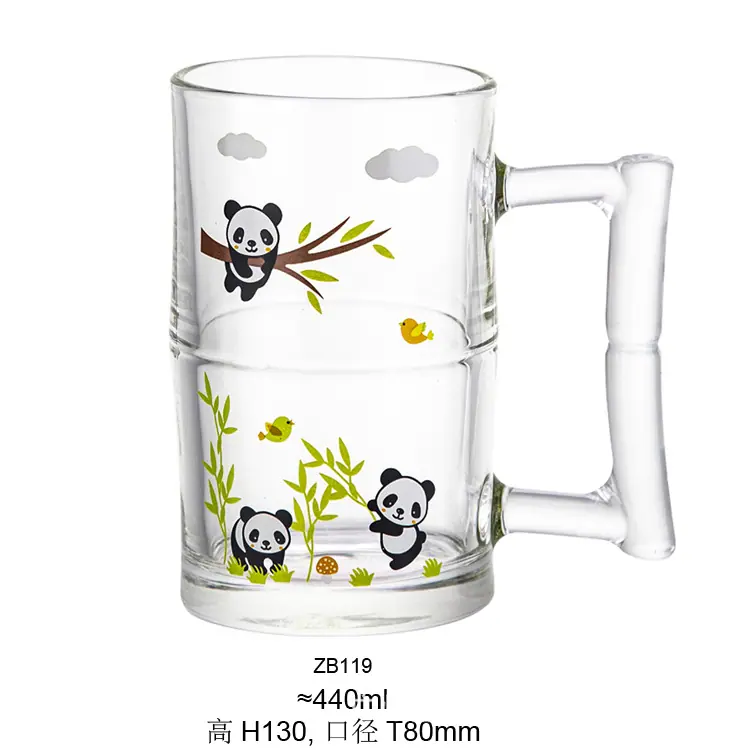 ZB119熊猫花草竹节把杯440ML