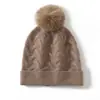 Chapéu de Lã Cashmere Tricotado com PomPom para Outono e Inverno Espessado Cor Pura Lã Cashmere Touca Casual Quente e Fashion Pura
