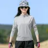 Camiseta de Secado Rápido para Exteriores para Mujer, de Manga Larga, Elástica, Transpirable, Seda de Hielo, para Correr, Absorbente de Sudor, Deportes, Senderismo, Montañismo, Cuello Alto, Ropa de Secado Rápido