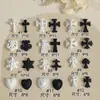 Ornatos Punk Preto e Branco Cruzados para Unhas Decoração de Unhas DIY Retro Fosco Estrela Liga Doce Cool Acessórios