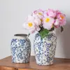 Novo vaso cerâmico de porcelana azul e branca retrô de luxo leve estilo chinês, vaso hidropônico de alta qualidade ornamento decorativo para arranjo de flores, transfronteiriço