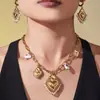 Acero Inoxidable Piedra Natural Borla Corona Corazón Estampado Cerámico DIY Multi-Accesorio Colgante Collar Aretes Set para Mujeres