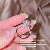 Anillo Abierto de Loto con Gota de Agua de Lujo Chapado en Oro Blanco de 18K con Circonita Completa Anillo Ajustable de Circonita