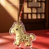 Chaveiro de ouro 999 puro "Fique Rico Logo", pingente de cavalo do zodíaco com fio vermelho, presente promocional feito sob medida para eventos corporativos