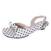 Sandalias Elegantes Retro de Lunares con Tacón Grueso Estilo Francés para Mujer, Verano 2026, Sandalias de Moda Peep-Toe con Cuadrado y Tacón Medio con Lazo
