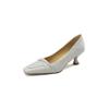 Sapatos de estilo francês estilo final de noite estilo inglês, camada única, primavera, bico quadrado, elegante, simples, boca rasa, salto de gato, couro de vaca, salto médio, quatro estações, sapatos de salto alto para mulheres