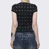 Camiseta de mujer de manga corta con decoración metálica, nuevo modelo de primavera 2026, prenda exterior de nicho, camiseta básica ajustada para mujer, top interior