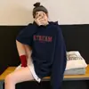 Sudadera con capucha para mujer, otoño/invierno, forrada de forro polar y engrosada, nuevo estilo 2026, popular prenda exterior azul oscuro, corte holgado y relajado