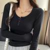 Playera de manga larga con cuello redondo Ropa interior para mujer 2024 otoño e invierno nueva camisa básica negra de alta calidad cuello bajo top de otoño