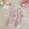 Calcetines Rosas y Morados de Terciopelo Australiano para Mujer de Media Pantorrilla Calentitos Engrosados Dibujos Animados Lindos Calcetines de Felpa de Gatito Estéreo Calcetines para Dormir