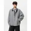 Chaqueta de Mezcla de Lana Estilo Old Money con Parche en Solapa para Hombre Otoño Talla Grande Moderna Holgada Casual Ropa de Abrigo
