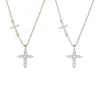 Collar de Plata de Ley S925 Doble Cruz Incrustada con Diamantes, Lujo Ligero, Moderno, Versátil, Diseño de Nicho, Cadena para Clavícula para Mujer