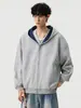 Sudadera con capucha de punto de peso pesado de dos tonos de alta gama para hombre, nueva llegada de otoño, con cremallera, holgada, versátil, top casual para hombre